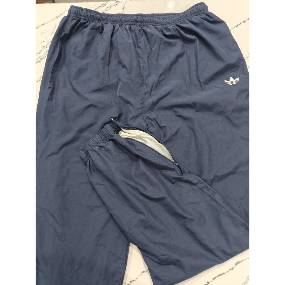 Vintage Adidas Nylon Track Pants Lined Mens L Blue Windbreaker Joggers Zipper